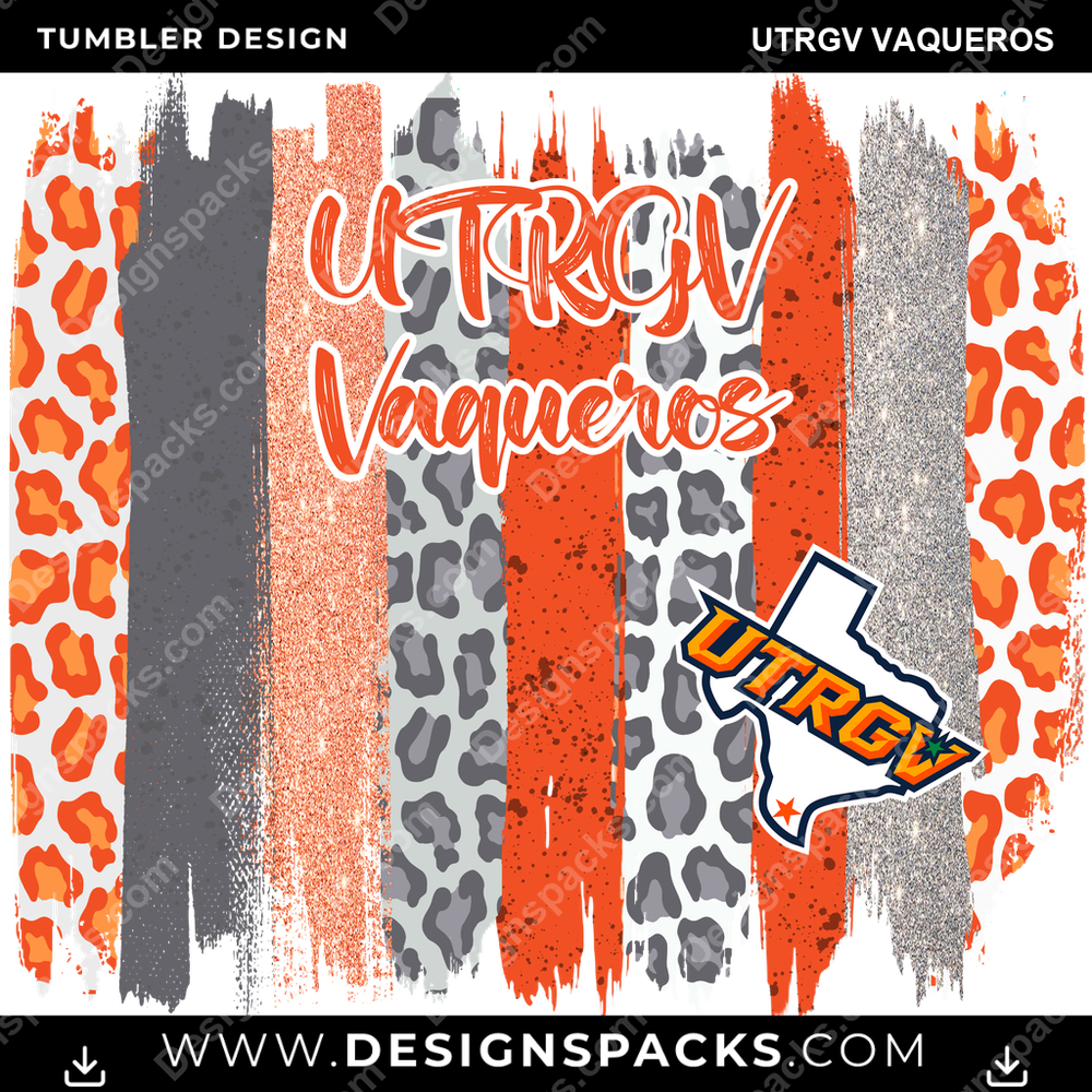 College Sport Brush Strokes UTRGV Vaqueros Tumbler Digital Wrap Design