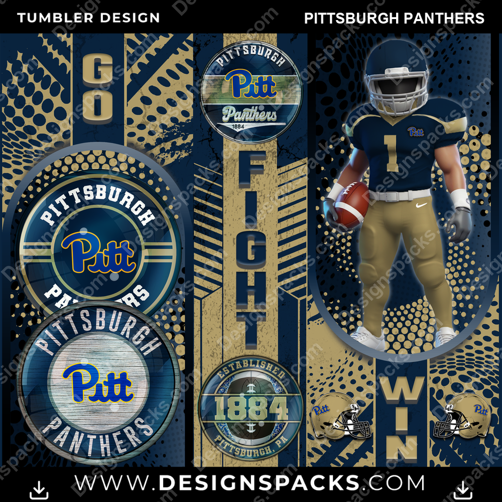 College Sport Go Fight Win Pittsburgh Panthers NCAA College Sport Tumbler Digital Wrap Design Download