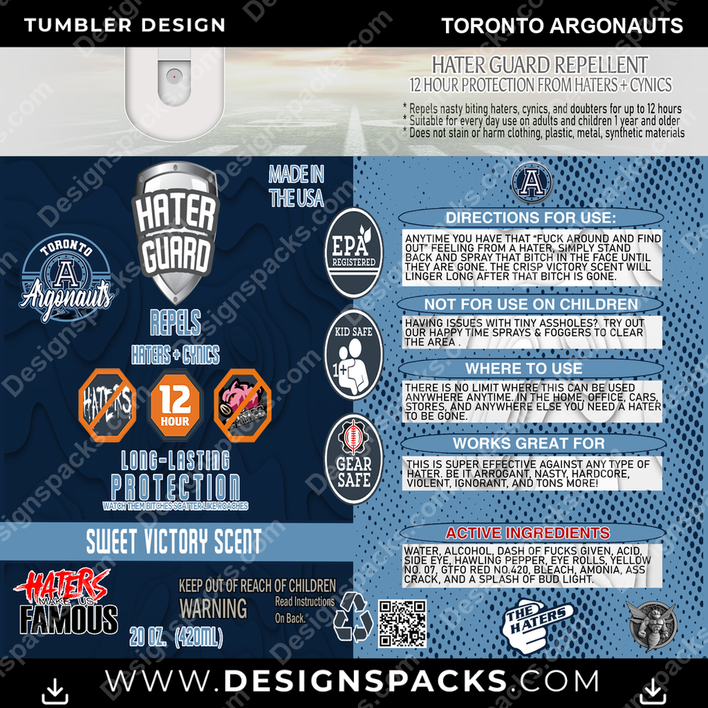 Canada Football Hater Guard Toronto Argonauts Tumbler Digital Wrap Design