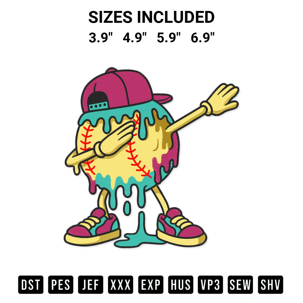 Download the Baseball Dabbing Drip Embroidery Design machine embroidery design exclusively at Designspacks.com. Premium digitized pattern for apparel and DIY crafts. Available sizes: 3.9", 4.9", 5.9", 6.9".