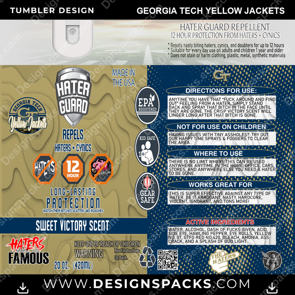 College Sport Hater Guard Georgia Tech Yellow Jackets Tumbler Digital Wrap Design