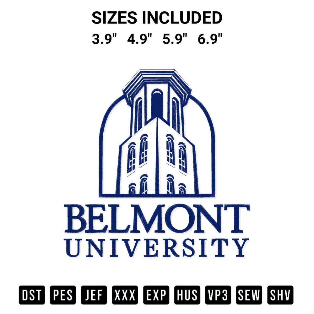 Add a unique touch to your apparel with the Belmont University Embroidery Design embroidery file. Premium instant download available now on Designspacks.com. Available sizes: 3.9", 4.9", 5.9", 6.9".