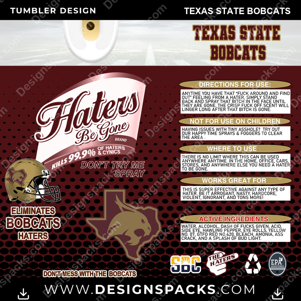 College Sport Haters Be Gone Texas State Bobcats Tumbler Digital Wrap Design