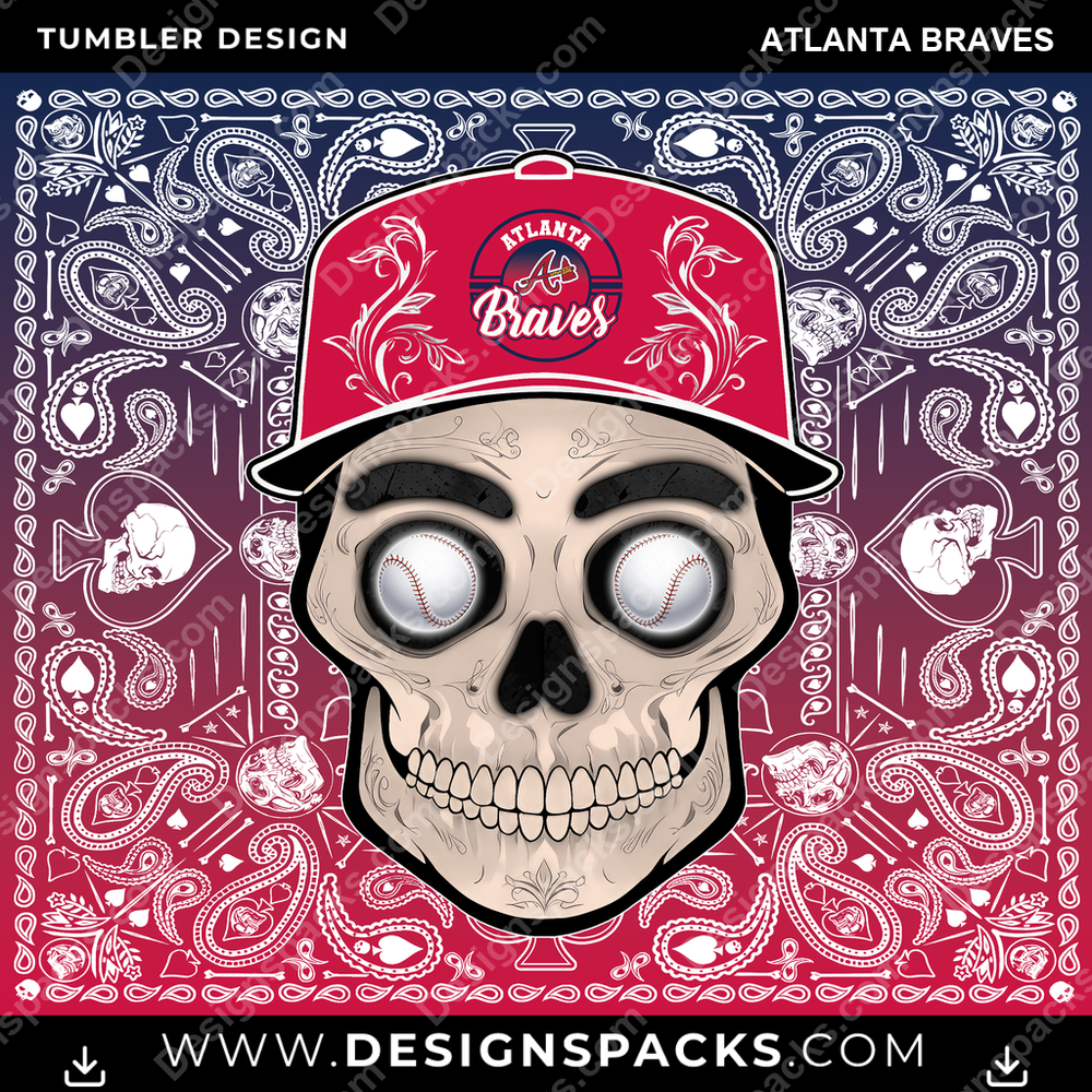 Baseball Skull Handkerchief Atlanta Braves Tumbler Digital Wrap Design