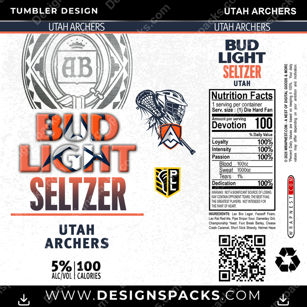 Lacrosse Bud Light Seltzer Utah Archers Tumbler Digital Wrap Design
