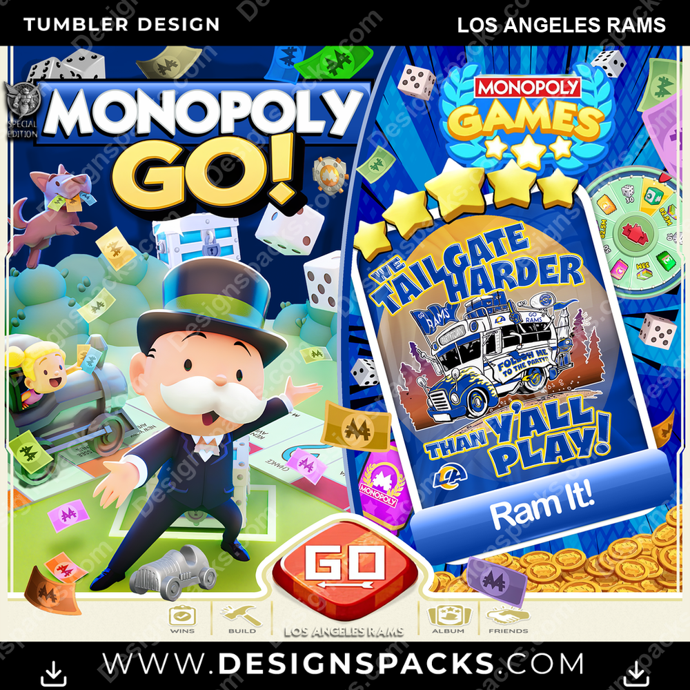 Football Monopoly Go! Los Angeles Rams NFL Football Tumbler Digital Wrap Design Download