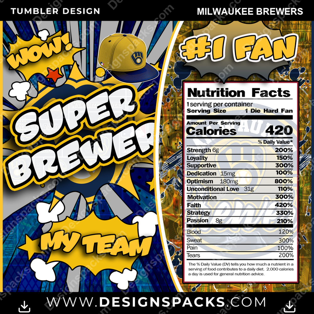 Baseball Super Team Milwaukee Brewers Tumbler Digital Wrap Design