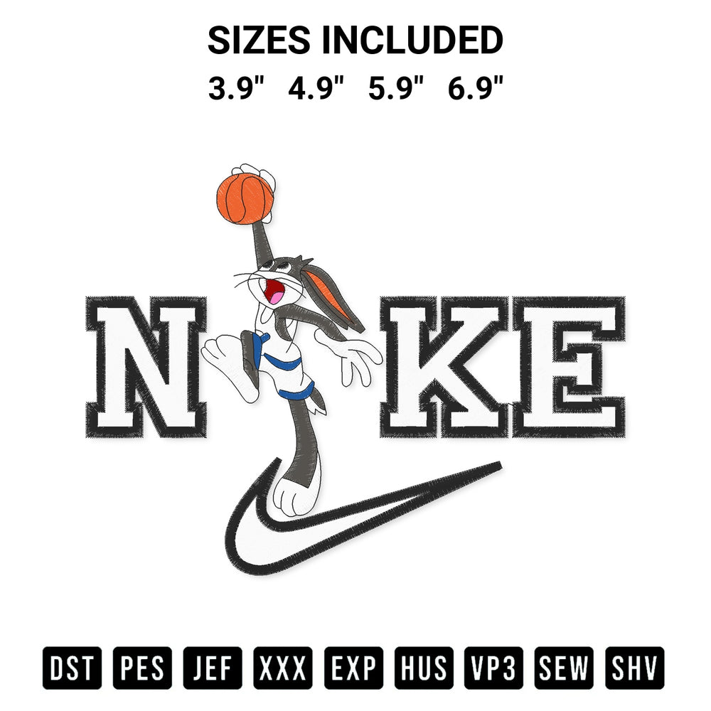Download the Nike Bugs Bunny Basketball Embroidery Design machine embroidery design exclusively at Designspacks.com. Premium digitized pattern for apparel and DIY crafts. Available sizes: 3.9", 4.9", 5.9", 6.9".
