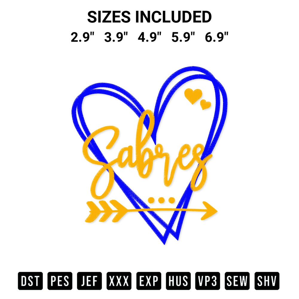 Stitch like a pro with the Buffalo Sabres Heart Embroidery Design embroidery pattern from Designspacks.com. High-quality digital machine embroidery file. Available sizes: 2.9", 3.9", 4.9", 5.9", 6.9".