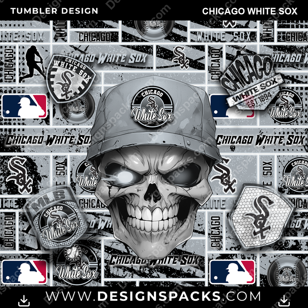 Baseball Skull Chicago White Sox Tumbler Digital Wrap Design