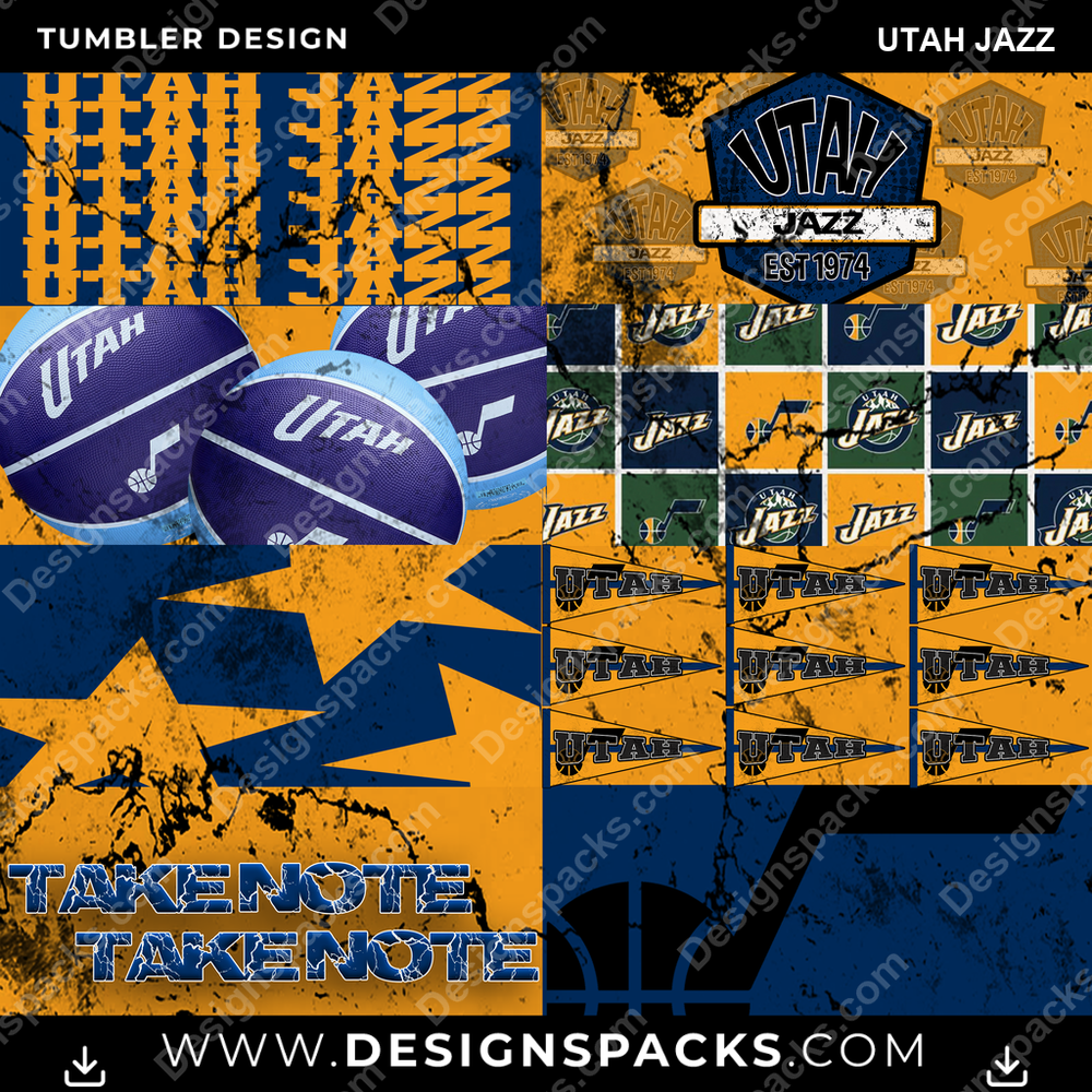 Basketball Distressed BG Utah Jazz Tumbler Digital Wrap Design