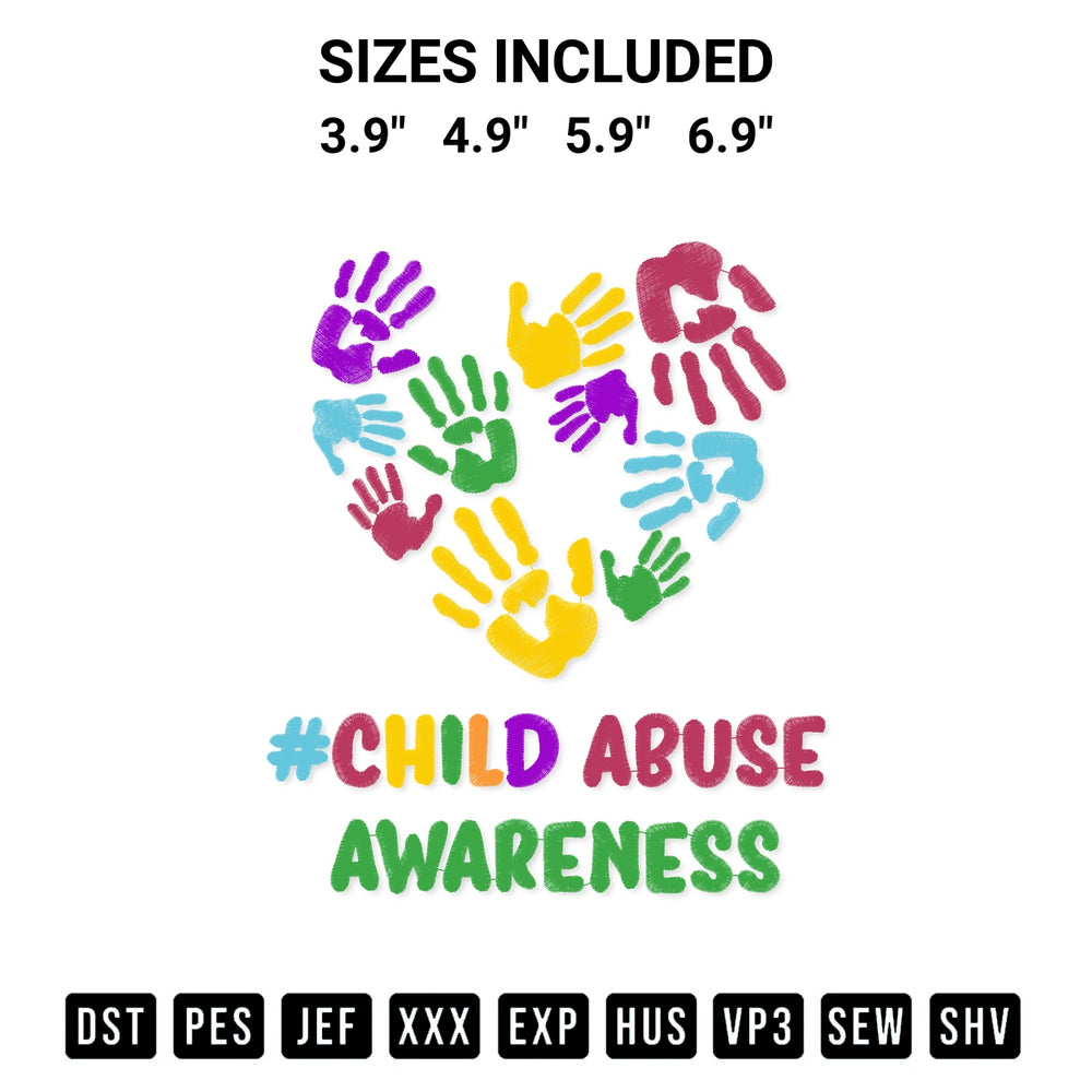 Shop the Child Abuse Awareness Embroidery Design machine embroidery pattern at Designspacks.com. Beautifully digitized for flawless stitching on any fabric. Available sizes: 3.9", 4.9", 5.9", 6.9".