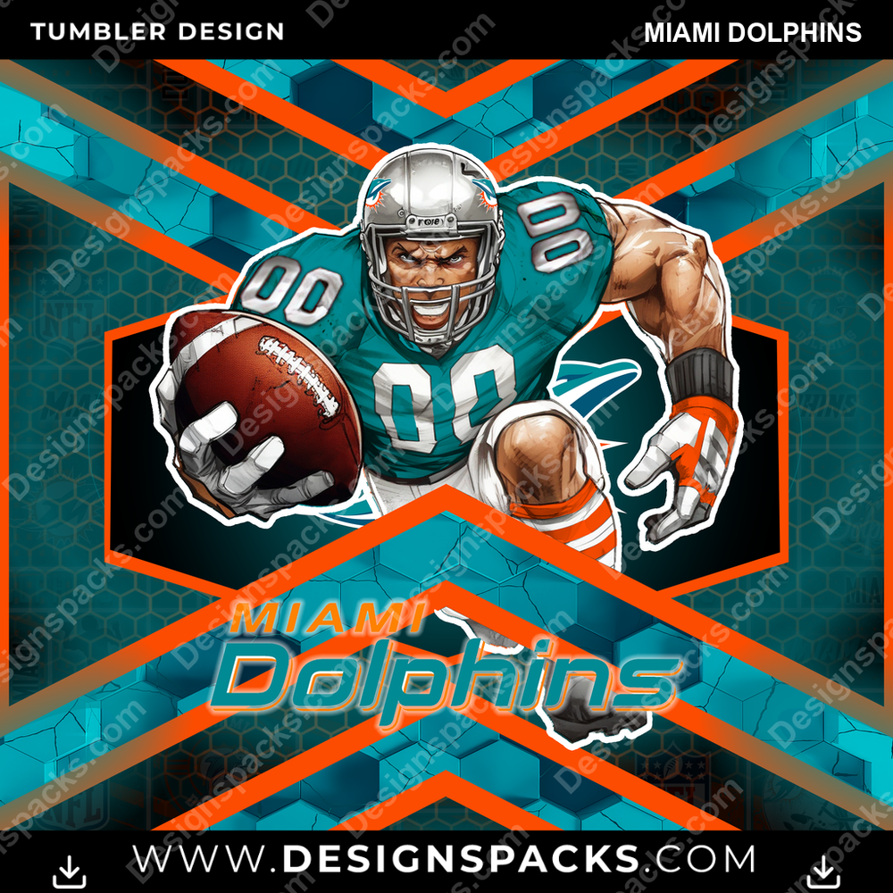 Football Honeycomb Miami Dolphins NFL Football Tumbler Digital Wrap Design Download