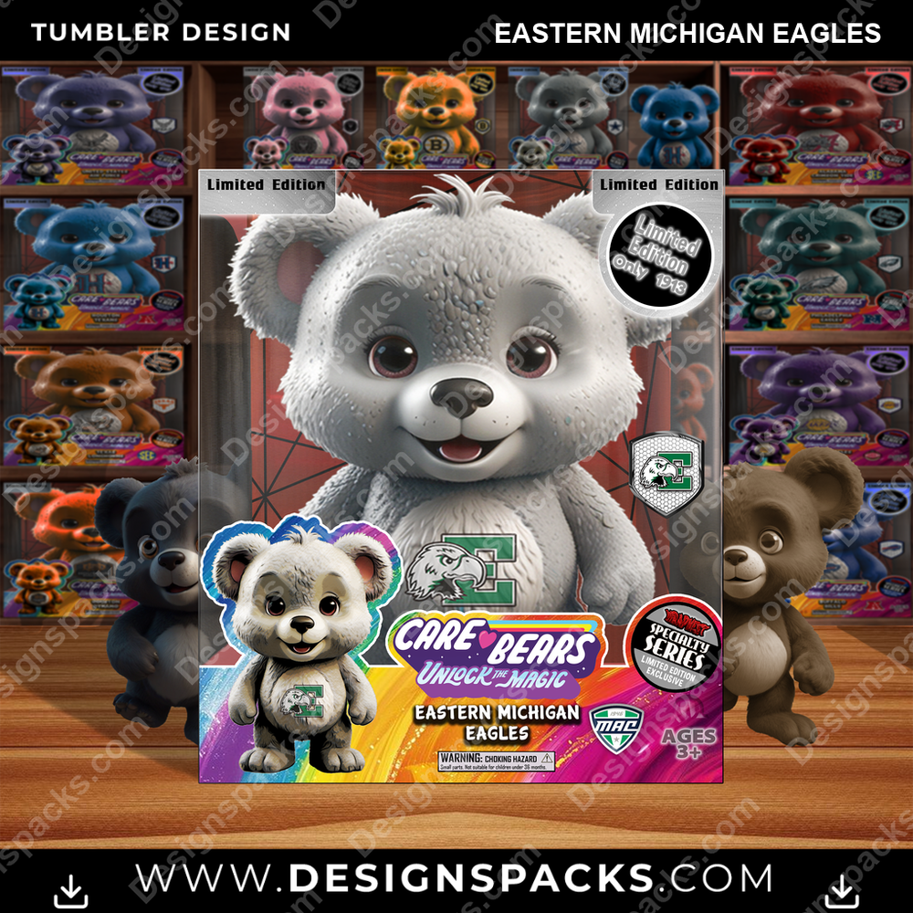 College Sport Care Bear Box Eastern Michigan Eagles Tumbler Digital Wrap Design