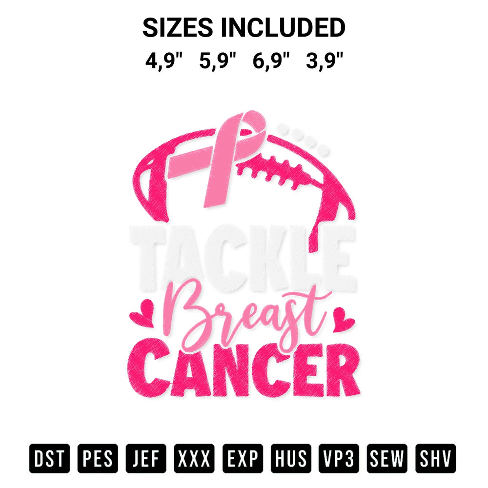 Discover the perfect addition to your crafting collection: Football Tackle Breast Cancer Awareness Pink Ribbon Support Awareness Logo Embroidery Design embroidery file. Instantly available at Designspacks.com. Available sizes: 4,9", 5,9", 6,9", 3,9".