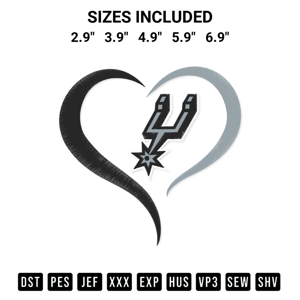 Get the San Antonio Spurs Heart Nba Embroidery Design embroidery design for your custom crafts! Premium digitized files available for instant download at Designspacks.com. Available sizes: 2.9", 3.9", 4.9", 5.9", 6.9".