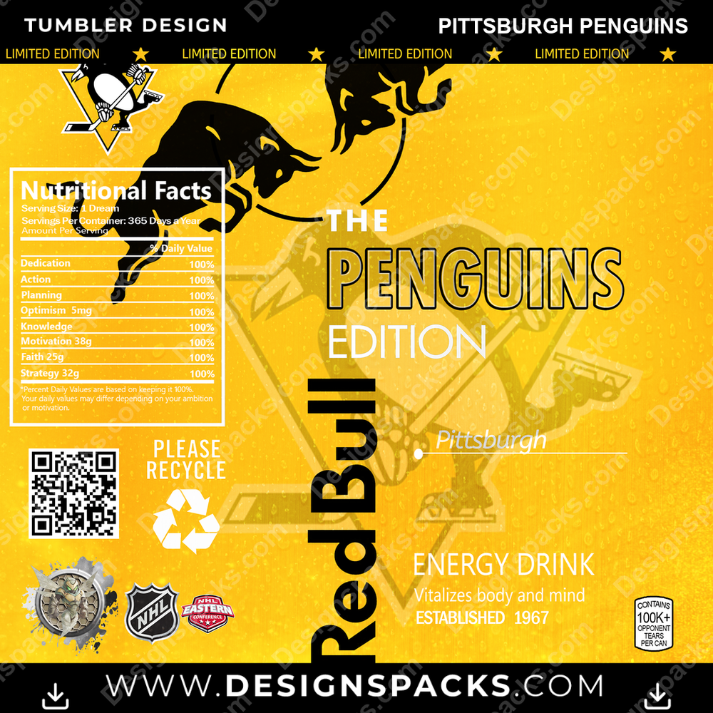 Ice Hockey Red Bull Pittsburgh Penguins NHL Hockey Tumbler Digital Wrap Design Download