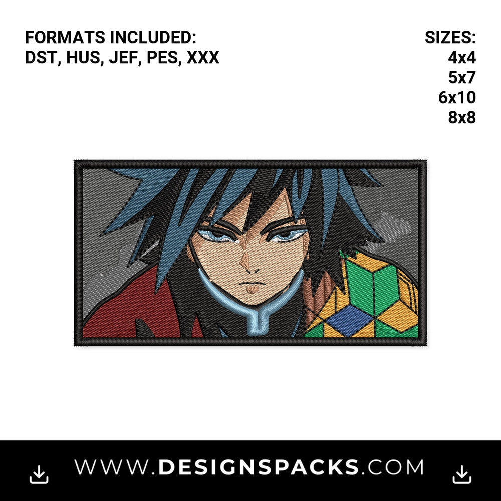 Demon Slayer Giyu Tomioka Anime Patch Embroidery Design - Instant digital download pattern at Designspacks.com