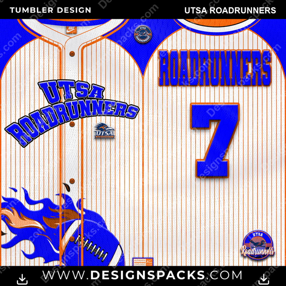 College Sport Team Button-Up Jersey UTSA Roadrunners NCAA College Sport Tumbler Digital Wrap Design Download