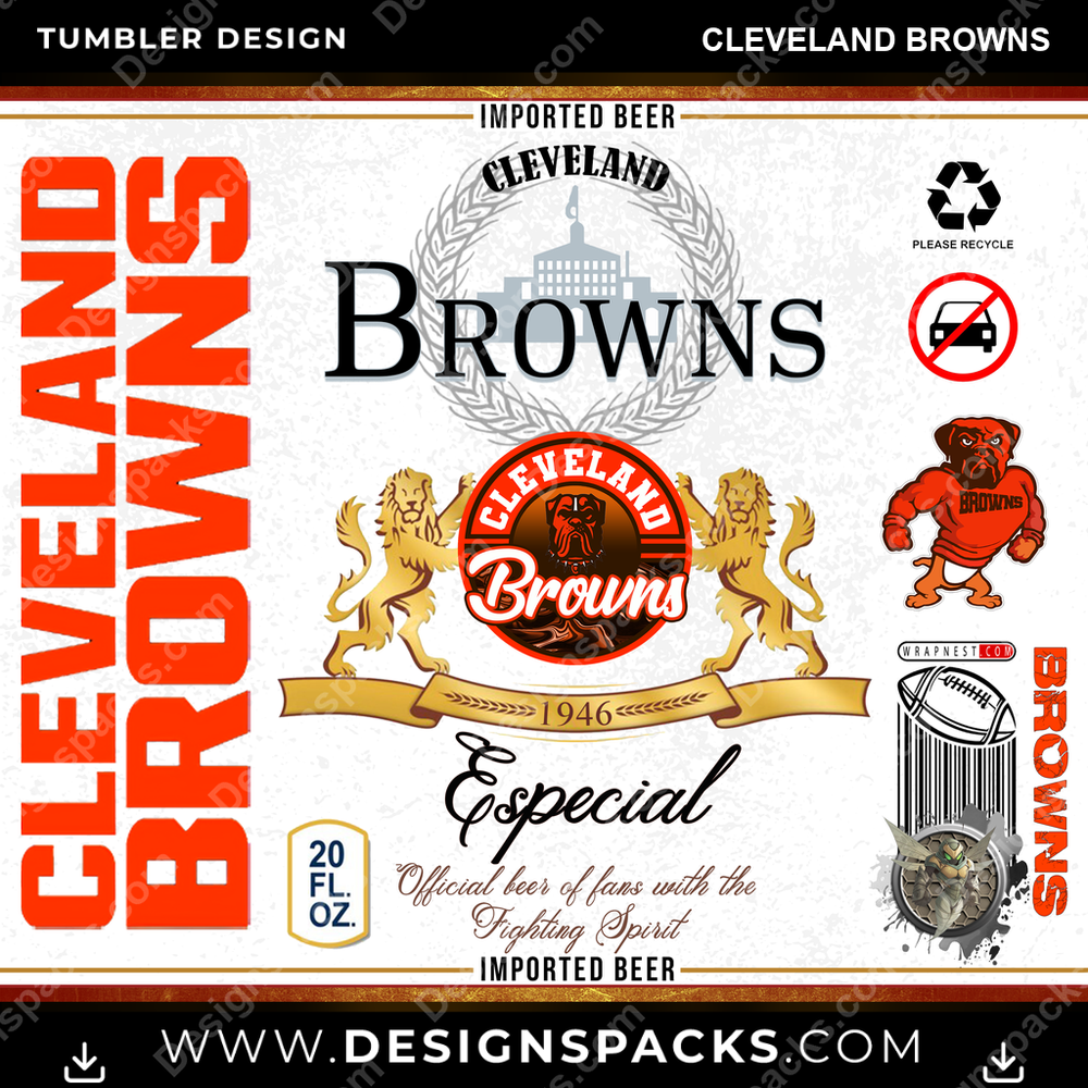 Football Modelo Cleveland Browns NFL Football Tumbler Digital Wrap Design Download
