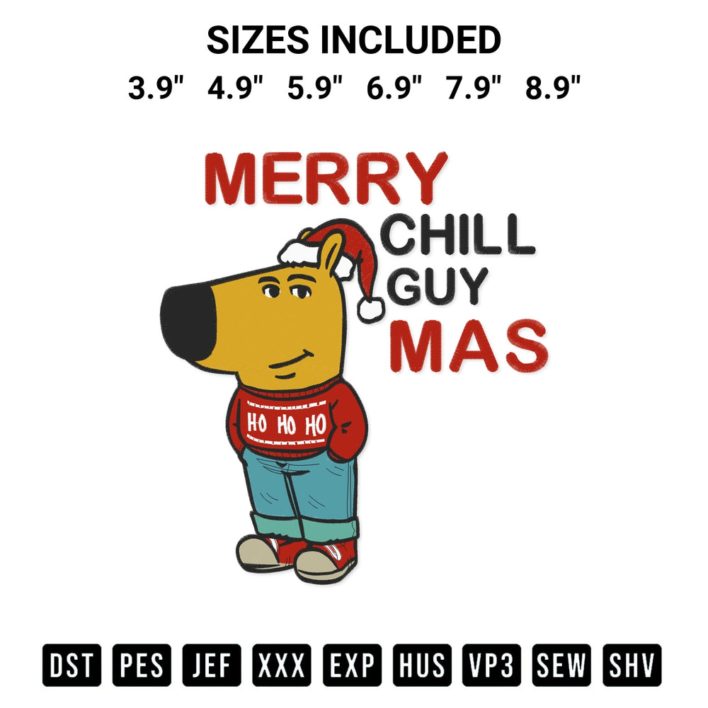 Elevate your next project with our Merry Chill Guy Mas Embroidery Design embroidery file. Shop high-quality digital patterns instantly at Designspacks.com. Available sizes: 3.9", 4.9", 5.9", 6.9", 7.9", 8.9".