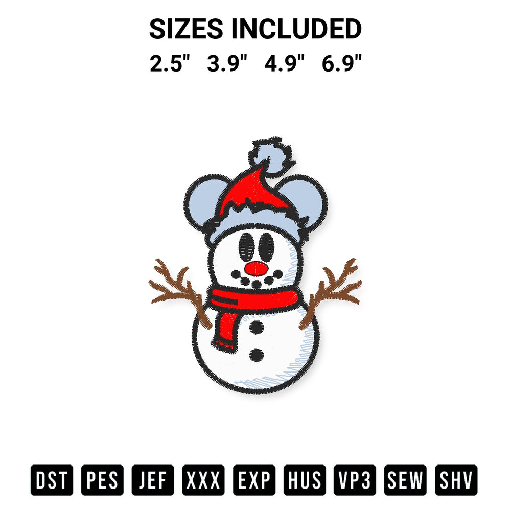 Create amazing crafts with the Mickey Snowman Embroidery Design embroidery file. High-quality digital download from Designspacks.com, perfect for beginners and pros. Available sizes: 2.5", 3.9", 4.9", 6.9".