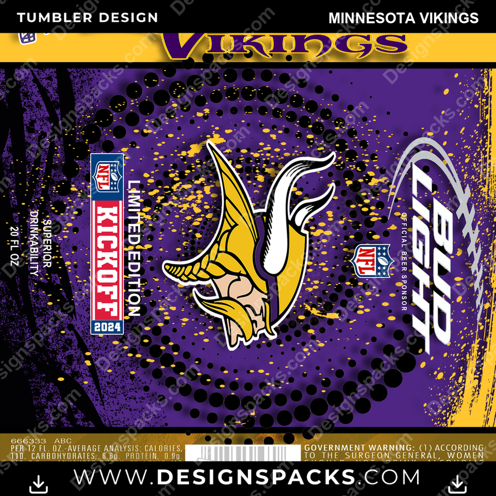 Football Bud Minnesota Vikings Tumbler Digital Wrap Design