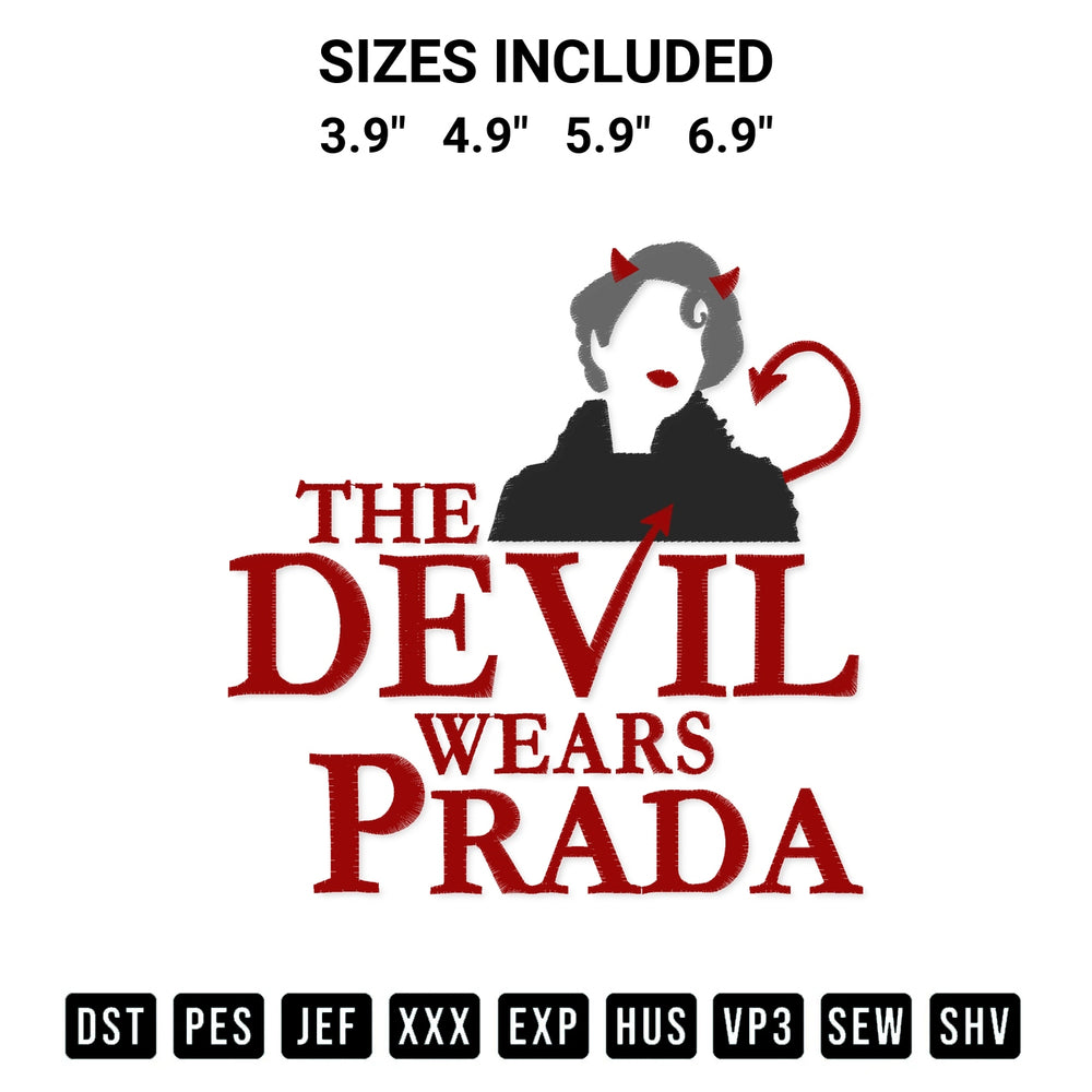 Download the The Devil Wears Prada Logo Embroidery Design machine embroidery design exclusively at Designspacks.com. Premium digitized pattern for apparel and DIY crafts. Available sizes: 3.9", 4.9", 5.9", 6.9".