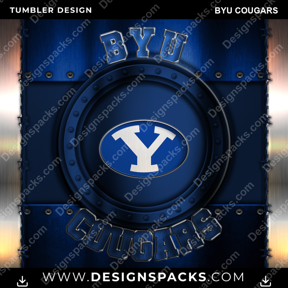 College Sport Metal BYU Cougars Tumbler Digital Wrap Design