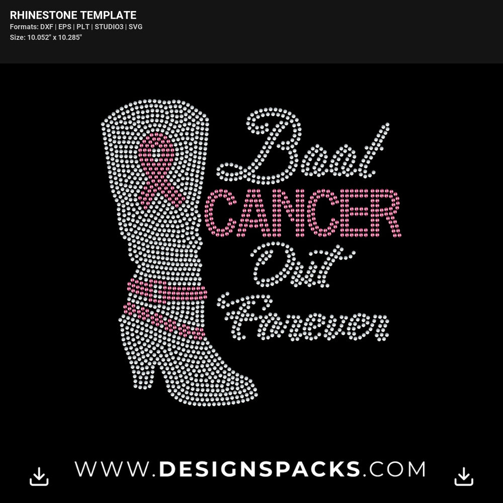 Cowgirl Boot Cancer Out Forever Rhinestone Digital Template