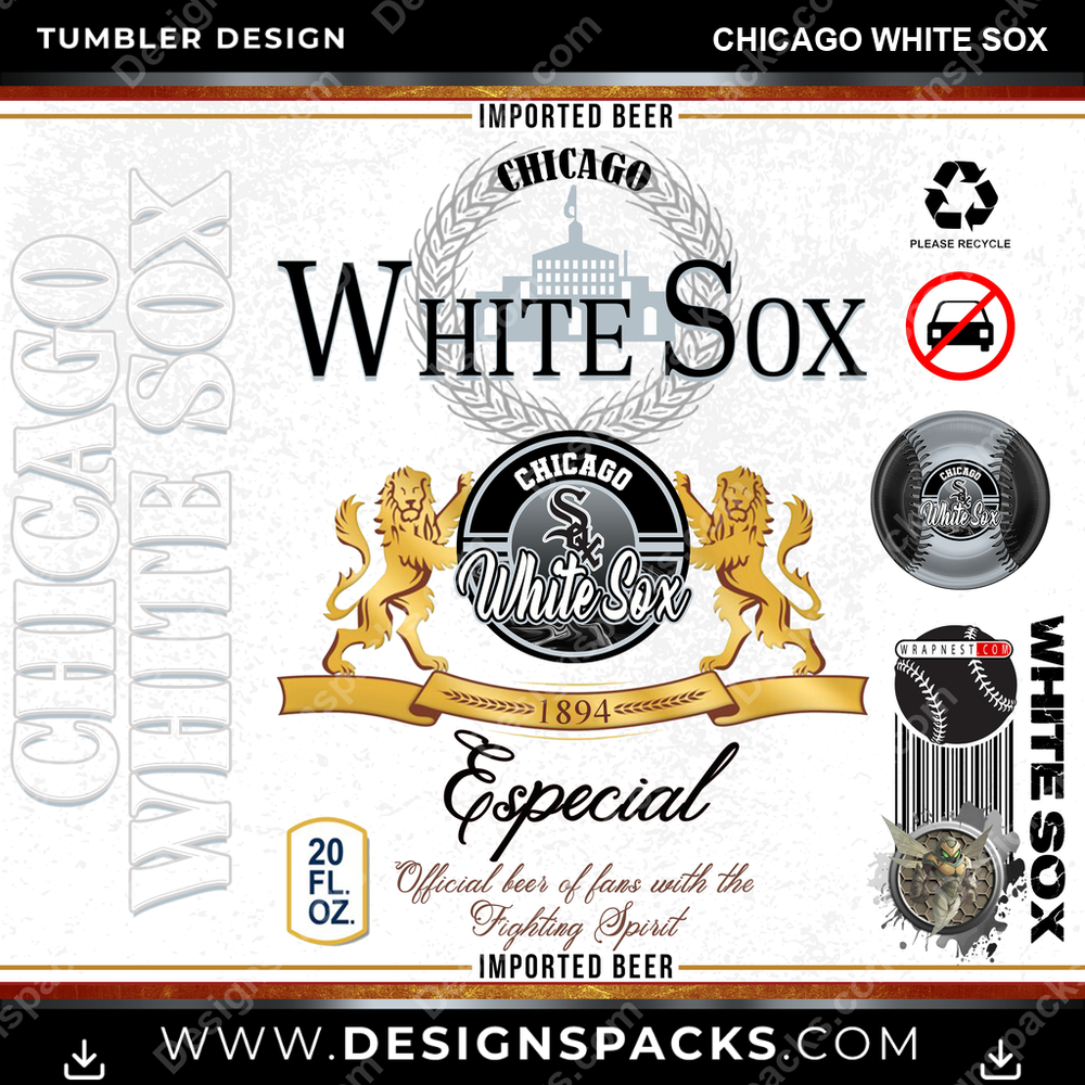 Baseball Modelo Chicago White Sox Tumbler Digital Wrap Design