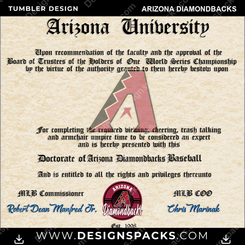 Baseball Diploma Arizona Diamondbacks Tumbler Digital Wrap Design