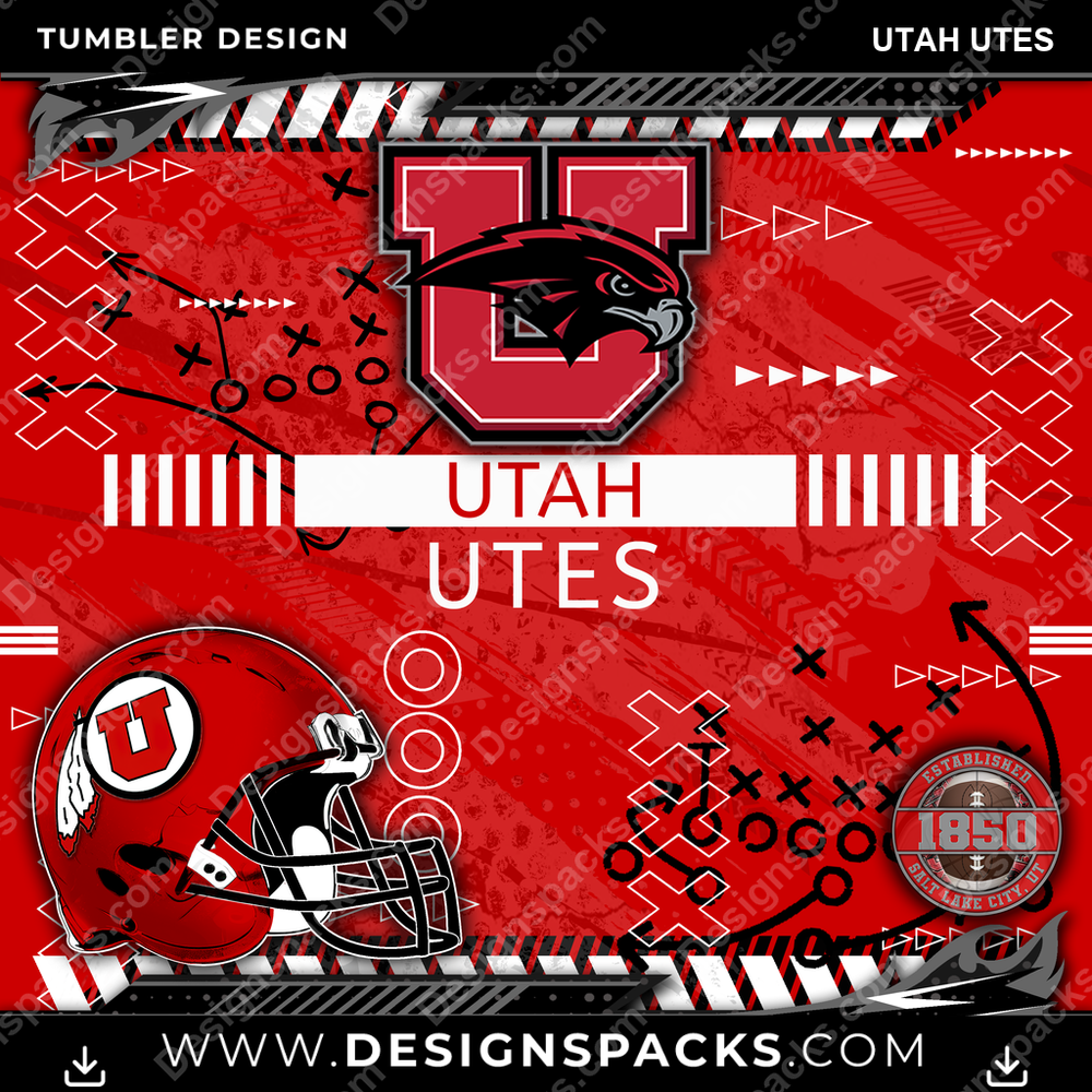College Sport Xs & Os Utah Utes NCAA College Sport Tumbler Digital Wrap Design Download