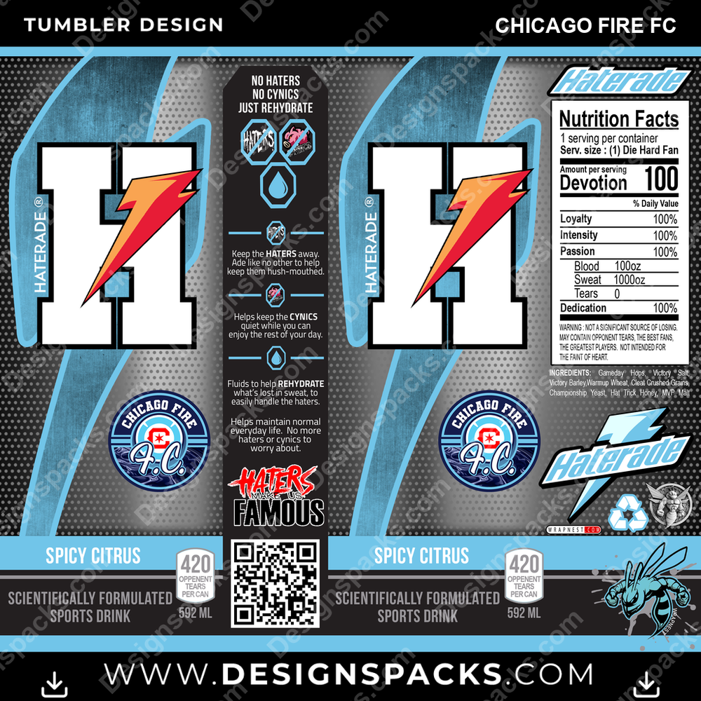 Soccer Haterade Chicago Fire FC Tumbler Digital Wrap Design