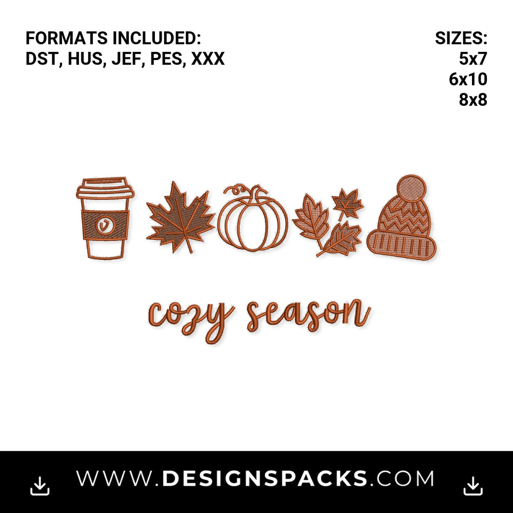 Cozy Season Fall Icons Embroidery Design - Instant digital download pattern at Designspacks.com