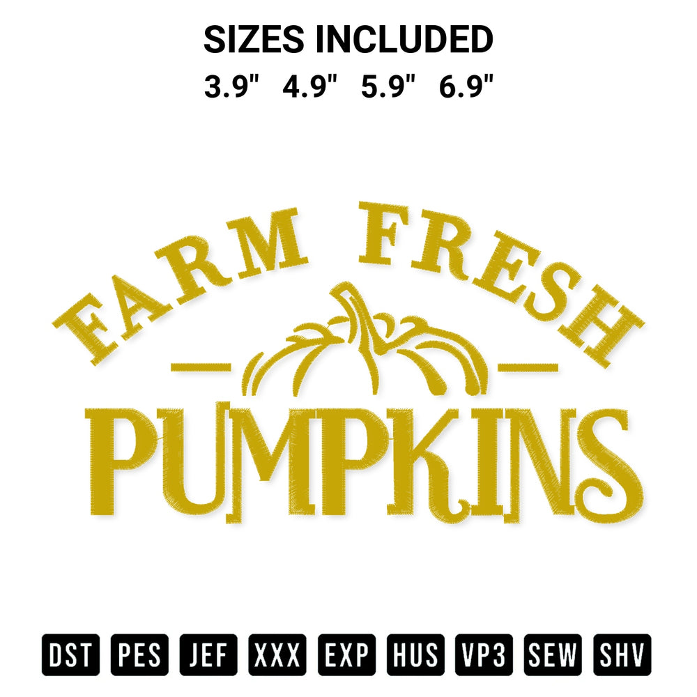 Stitch like a pro with the Farm Fresh Pumpkins Embroidery Design embroidery pattern from Designspacks.com. High-quality digital machine embroidery file. Available sizes: 3.9", 4.9", 5.9", 6.9".