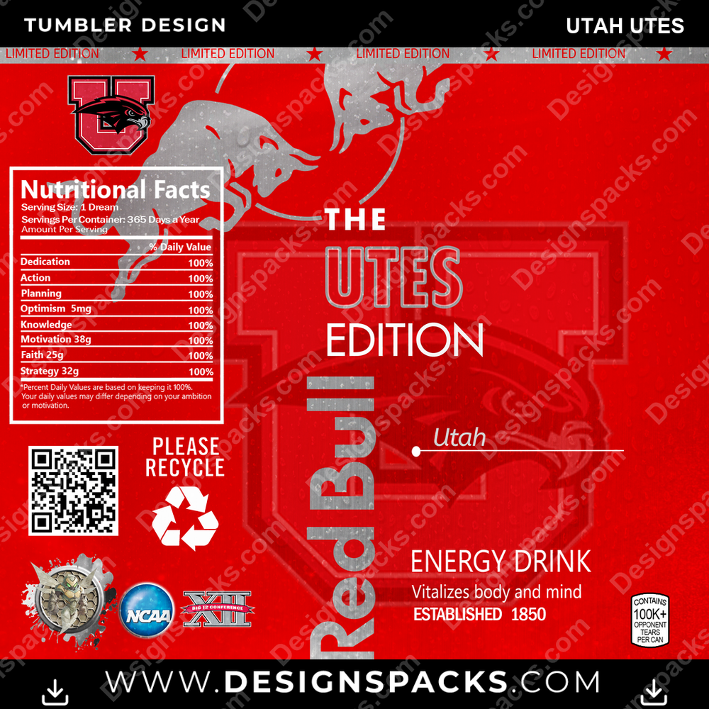 College Sport Red Bull Utah Utes NCAA College Sport Tumbler Digital Wrap Design Download