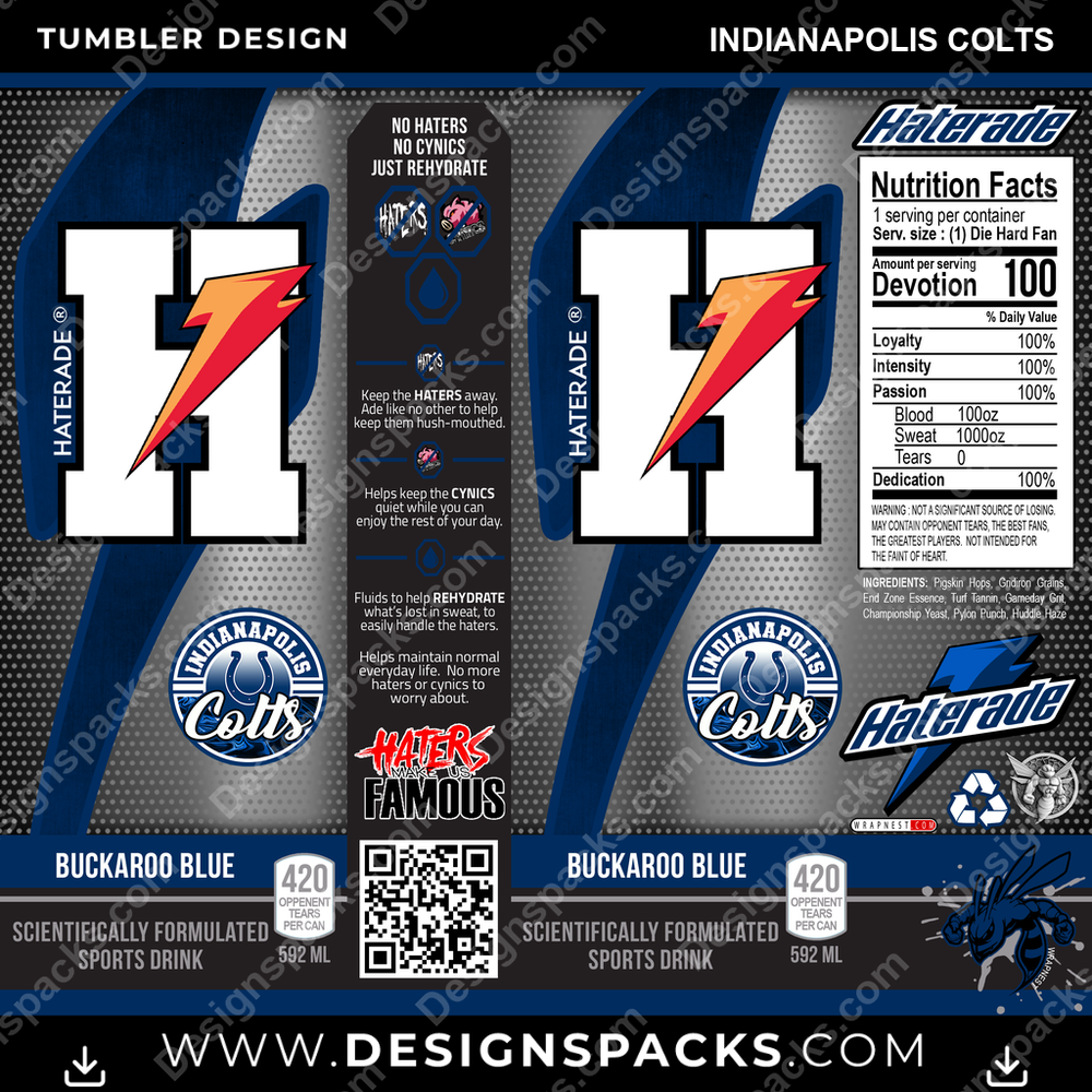 Football Haterade Indianapolis Colts NFL Football Tumbler Digital Wrap Design Download