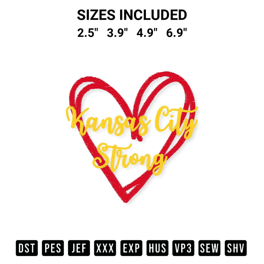 Elevate your next project with our Kansas City Strong Heart Embroidery Design embroidery file. Shop high-quality digital patterns instantly at Designspacks.com. Available sizes: 2.5", 3.9", 4.9", 6.9".
