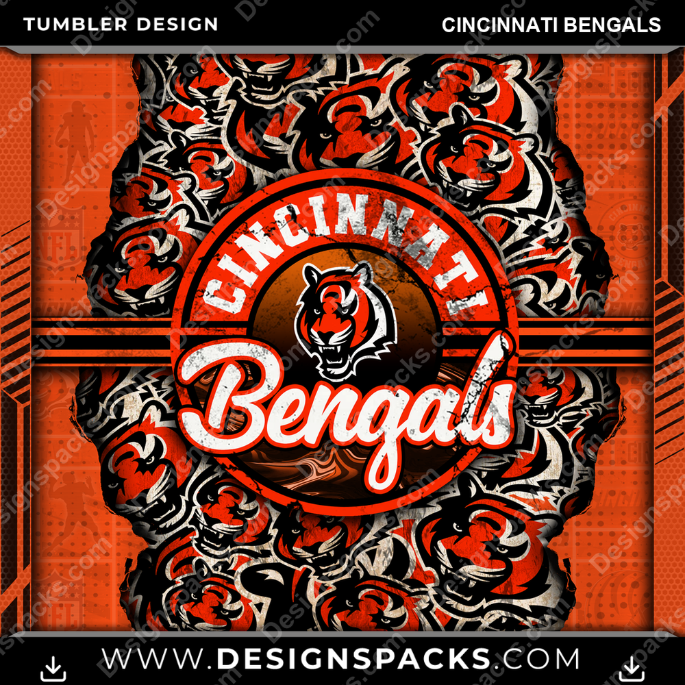 Football Ripped Cincinnati Bengals Tumbler Digital Wrap Design