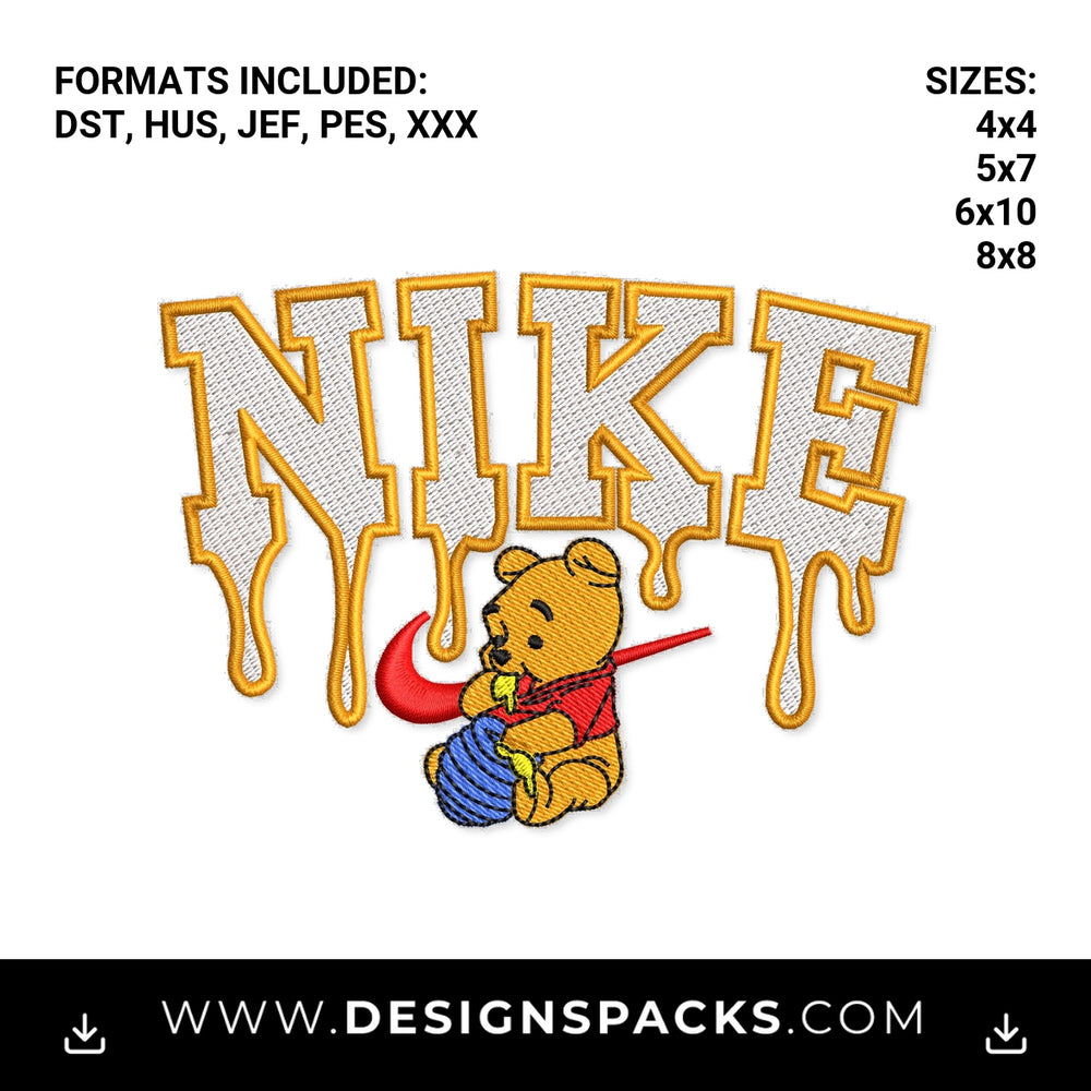 Honey Drip Nike Winnie the Pooh Embroidery Design - Instant digital download pattern at Designspacks.com