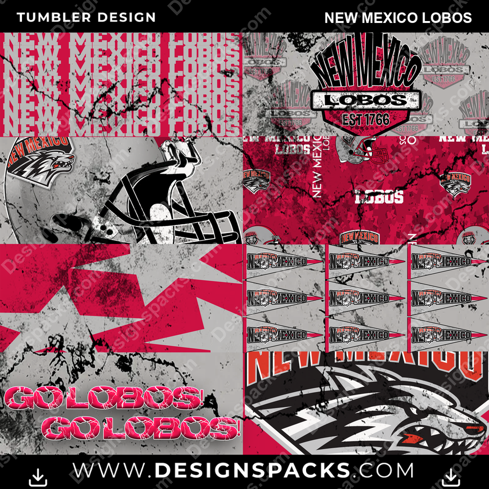 College Sport Distressed BG New Mexico Lobos NCAA College Sport Tumbler Digital Wrap Design Download