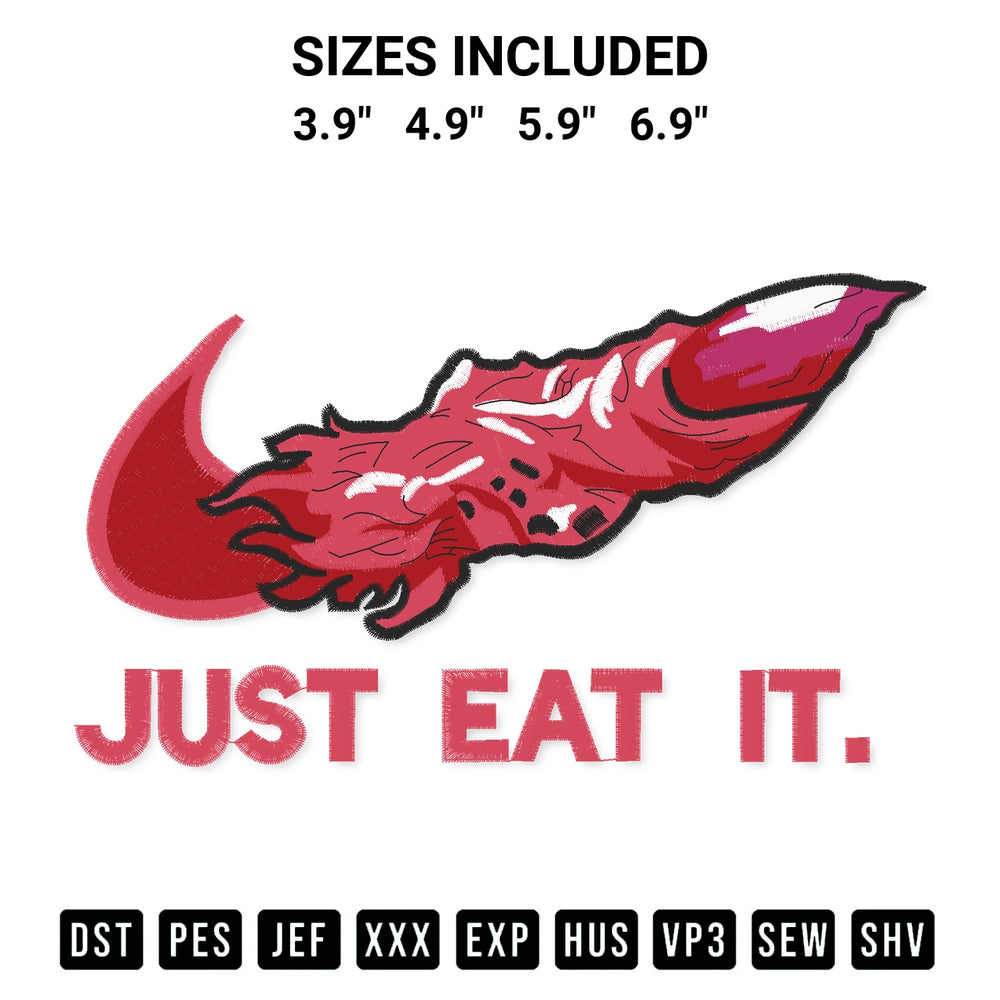 Shop the Sukuna Finger Just Eat It Nike Embroidery Design machine embroidery pattern at Designspacks.com. Beautifully digitized for flawless stitching on any fabric. Available sizes: 3.9", 4.9", 5.9", 6.9".