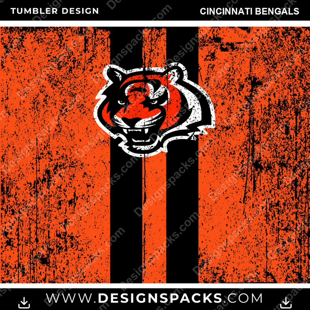 Football Grunge Style Cincinnati Bengals NFL Football Tumbler Digital Wrap Design Download