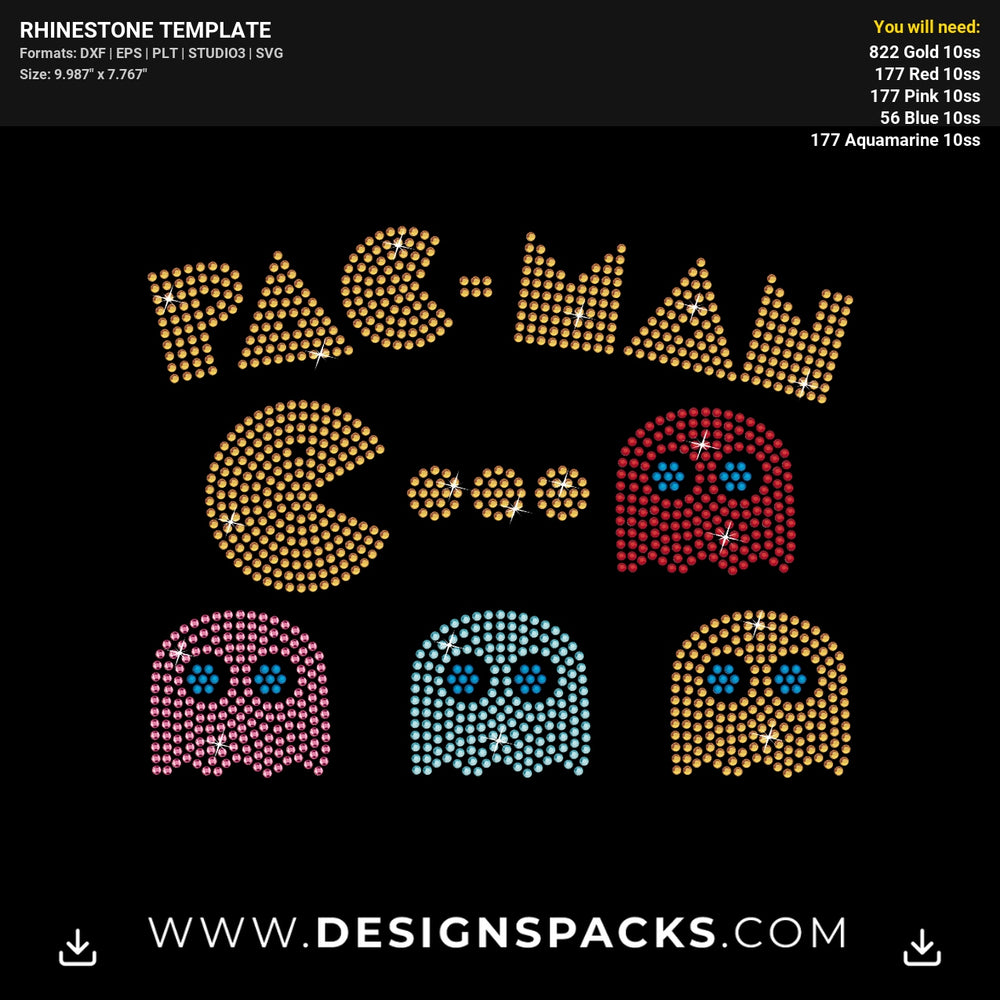Pac Man Arcade Game Character Rhinestone Digital Template