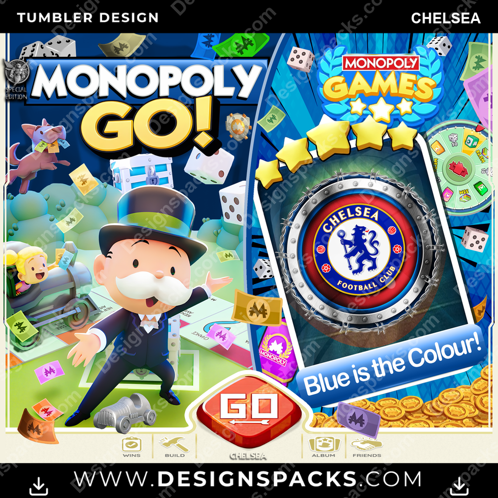 Soccer UK Monopoly Go! Chelsea Tumbler Digital Wrap Design
