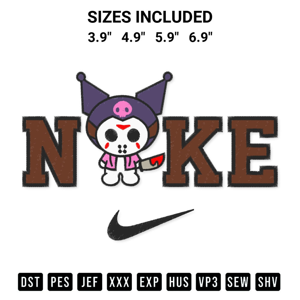 Looking for the perfect pattern? Download the Nike Kuromi Halloween Embroidery Design embroidery design today at Designspacks.com. Crisp, clean stitching guaranteed. Available sizes: 3.9", 4.9", 5.9", 6.9".