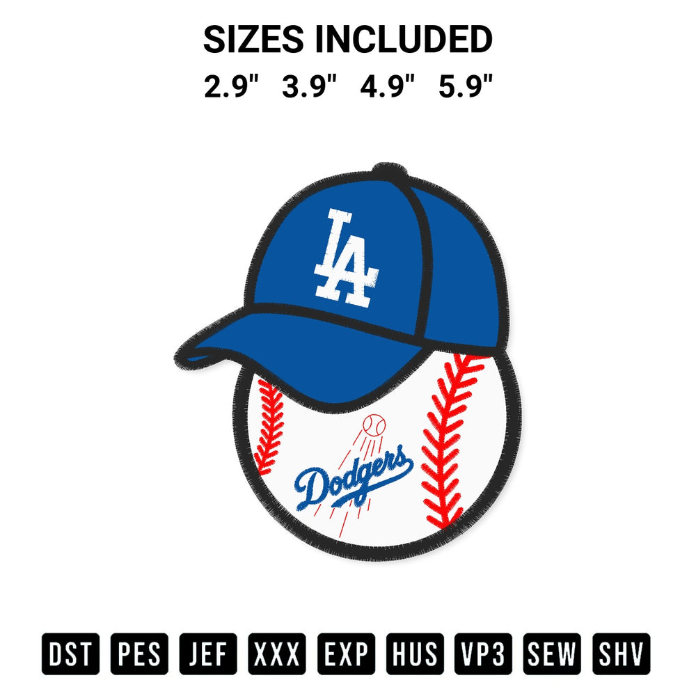 Transform your fabrics with the La Dodgers Hat And Baseball Embroidery Design embroidery design. Instant access to premium digitized patterns at Designspacks.com. Available sizes: 2.9", 3.9", 4.9", 5.9".