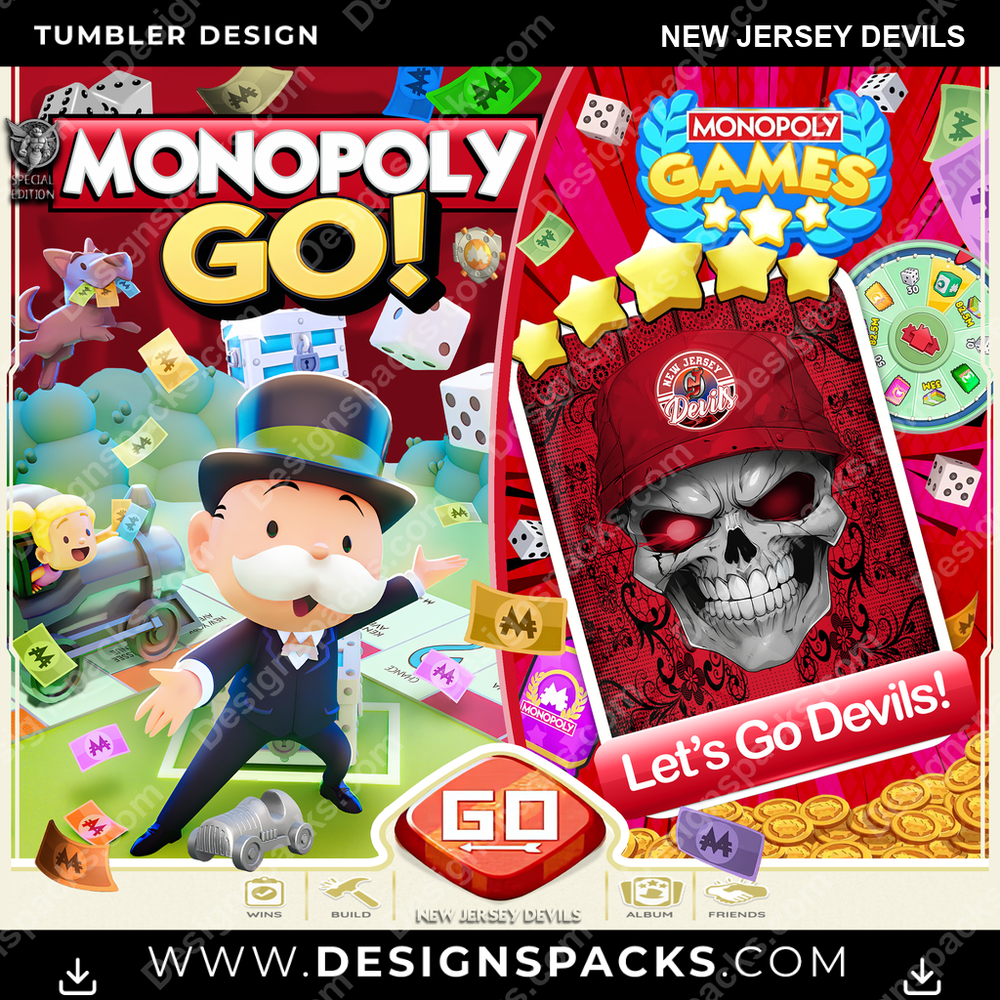 Ice Hockey Monopoly Go! New Jersey Devils Tumbler Digital Wrap Design