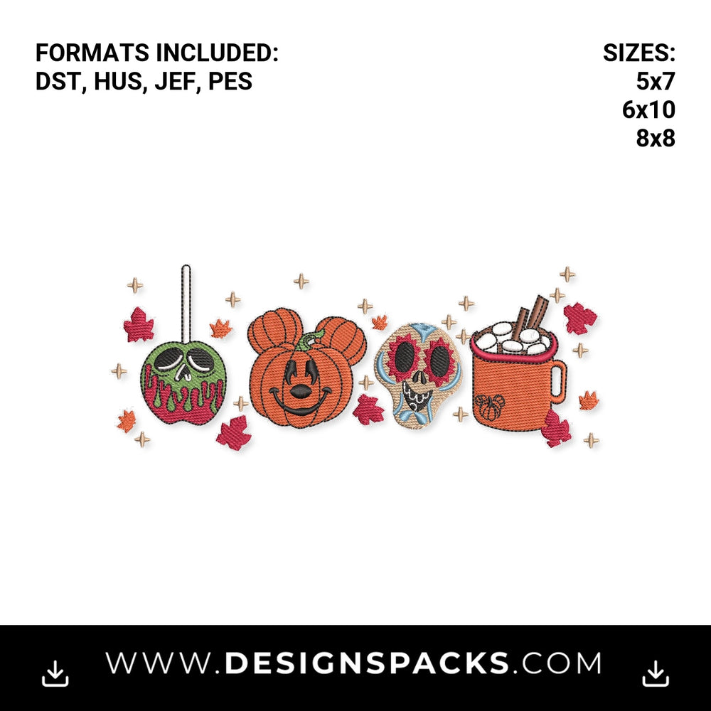 Halloween Mickey Pumpkin Skull Mug Embroidery Design - Instant digital download pattern at Designspacks.com